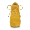 thumbnail image 2 of BLISSFUL STEP Bottines pour Femmes en Faux Suède à Talon Épais Plateforme à Lacets Bout Rond Bottes Habillées Jaune 6, 2 of 7
