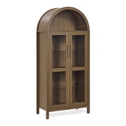 GZXS 71 Tall Arched Cabinet with LED Light Strip, Kitchen Pantry Storage Cabinet with Glass Doors & Adjustable Shelves, Modern 5-Tier Display Bookcase for Living Room, Dining Room, Brown