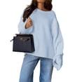 thumbnail image 3 of Suéter Holgado de Cuello Redondo y Larga Abullonada para Mujer. Azul S, 3 of 7