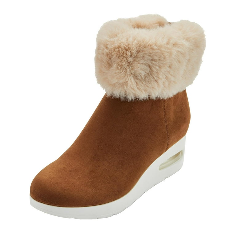 DKNY Womens Abri Suede Faux Fur Wedge Boots Tan 9 Medium B M