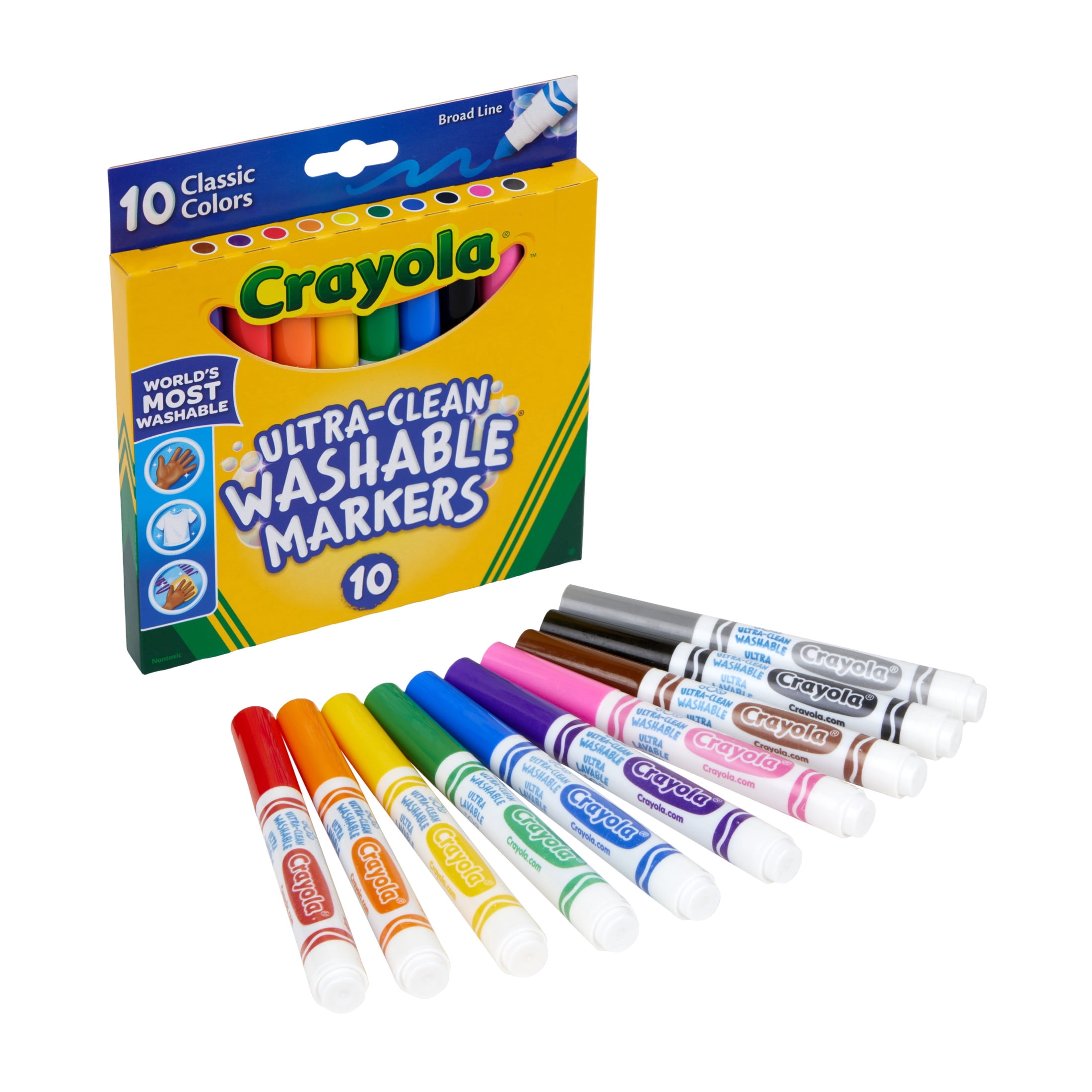 Crayola Ultra-Clean Washable Broad Line Markers, 10 Ct, Back to School Supplies, Classroom Essentials for Teachers, Gift, 3+