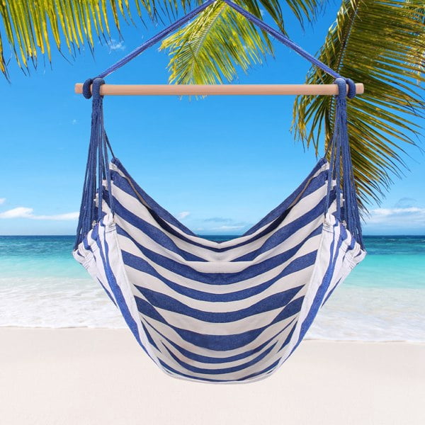 Olurrisa 264LBS Capacity Canvas Hammock Chair with 2 Pillows - Portable Outdoor Hanging Seat for Patio/Camping/Beach, Includes Wooden Stick & Ropes (Blue)