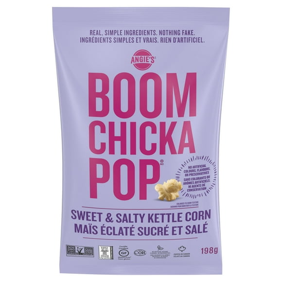 Angie’s BOOMCHICKAPOP® Gluten-Free, Non-GMO, Sweet & Salty Ready-To-Eat Vegan Kettle Corn Popcorn, 198 g, A cholesterol free, whole grain, Non GMO, Kosher, gluten free snack