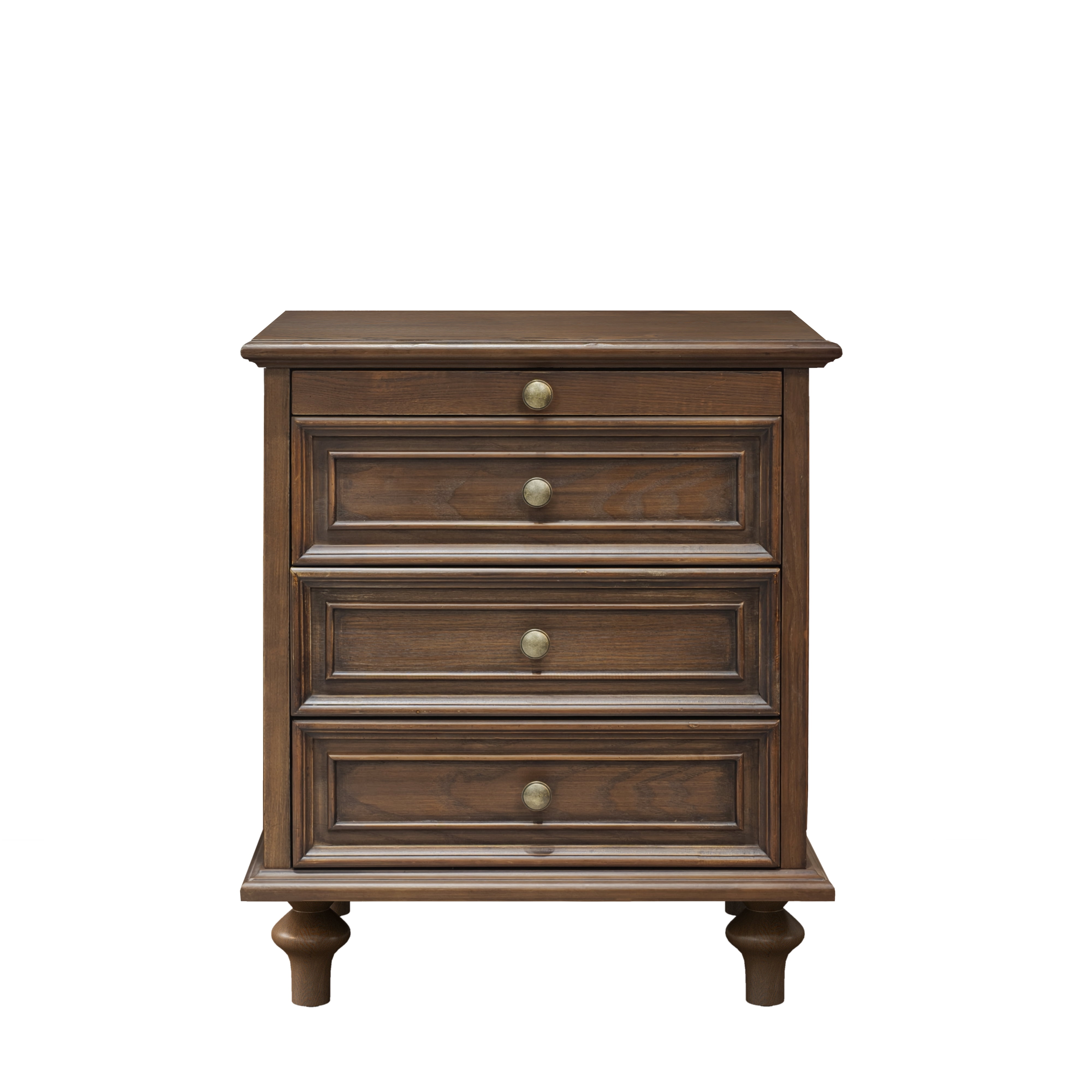 Farmhouse Nightstands Set of 2 with 4 Drawer,Wood Storage End Table with Hidden Pull-Out Shelf, Large Side Table with 4 Solid Wood Feet and Metal Handle,Easy Assembly,Walnut Brown