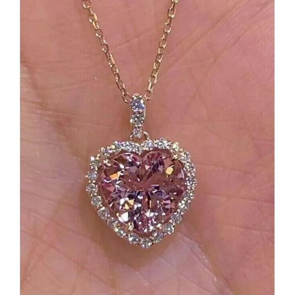Heart Cut Lab Created Morganite Women's Heart Shape Pendant Necklace 14k Rose Gold Plated