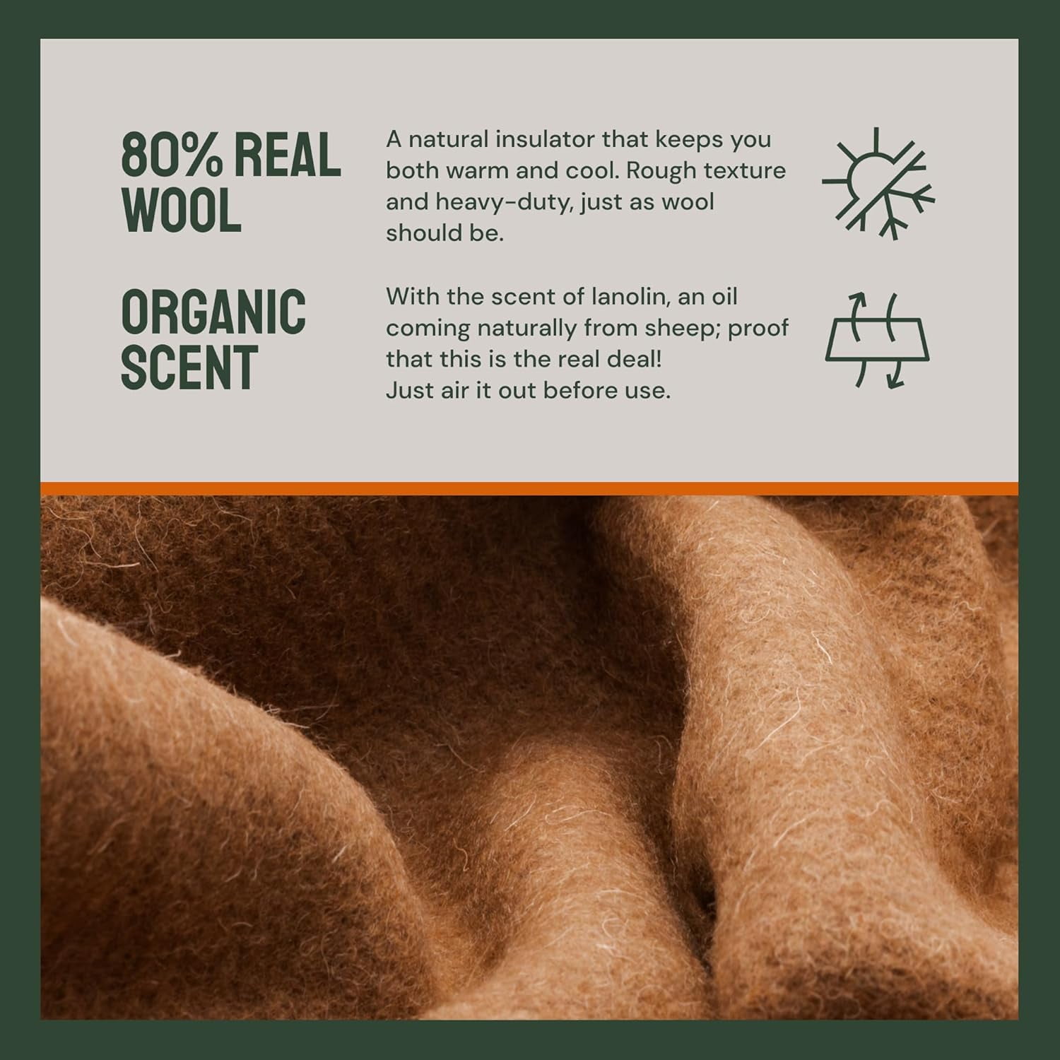 Woolly Mammoth Woolen Co. | Extra Large Merino Wool Camp Blanket | Perfect Outdoor Gear | Bedroll for Bushcraft, Camping, Trekking, Hiking, Survival, or Throw Blanket at The Cabin (Tan)