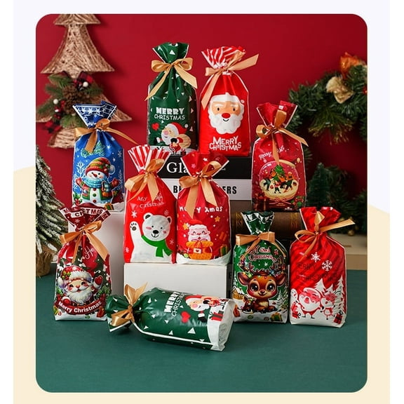 50 Pcs Christmas Drawstring Gift Bags (2025), Assorted Sizes Holiday Wrapping Bags, Multipack Reusable Xmas Gift Bags, Multicolor Drawstring Bags