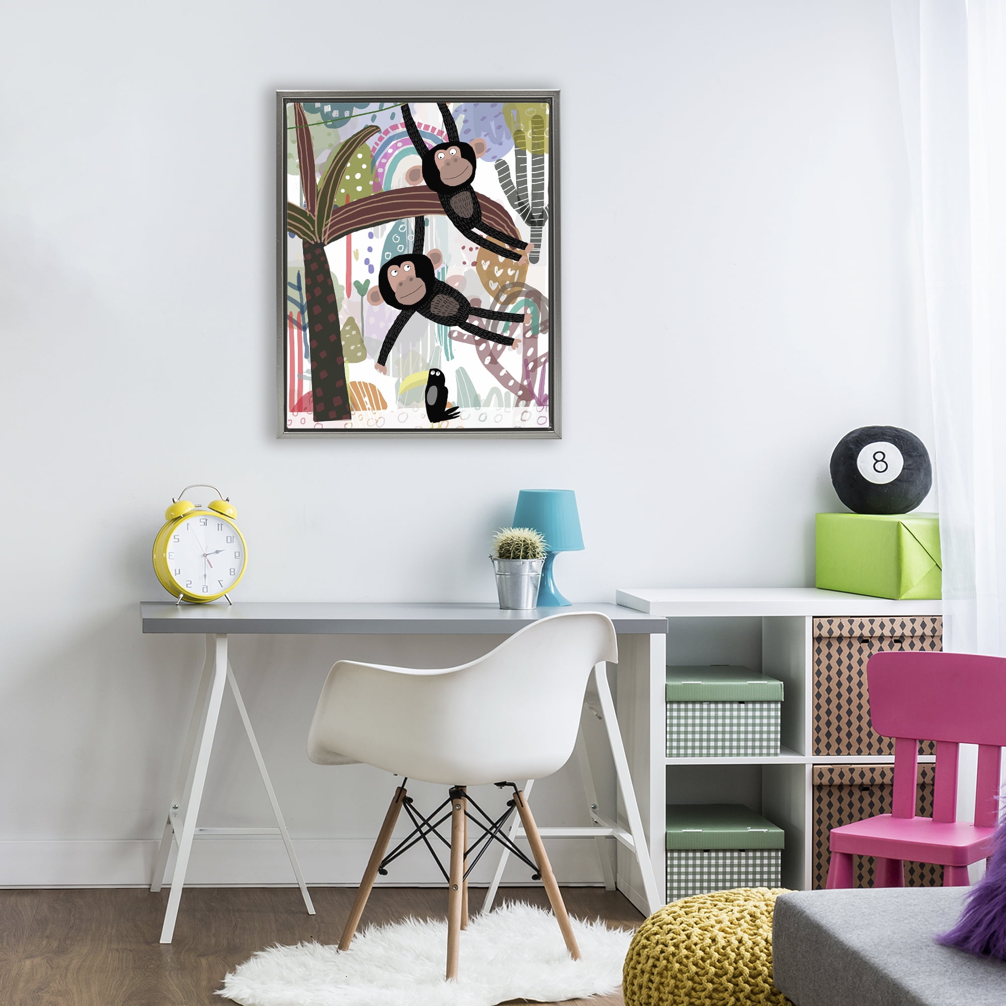 Exotic Monkey & Toucan Gray Framed Floater Canvas Wall Art, design by Carla Daly