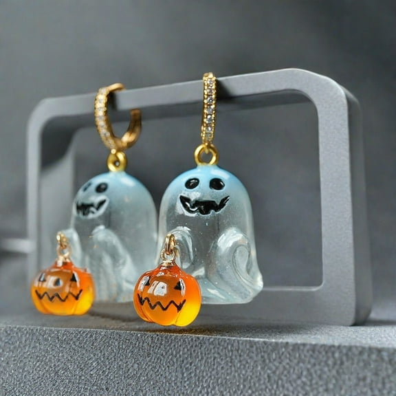 New Retro Resin Ghost Pumpkin Hoop Earrings For Women Stainless Steel Ear Jewelry Halloween Party Gifts