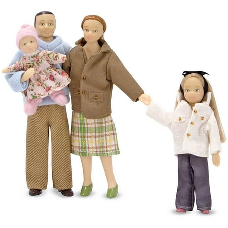 Melissa & Doug 4-Piece Victorian Vinyl Poseable Doll Family for Dollhouse, 1:12 Scale