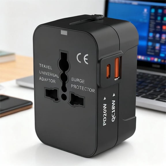 Universal Travel Adapter with 20W PD Fast Charging, All in One Worldwide International Power Adapter with USB & Type-C Ports for US EU UK AUS JP, Multi Plug Travel Charger for Phones & Devices