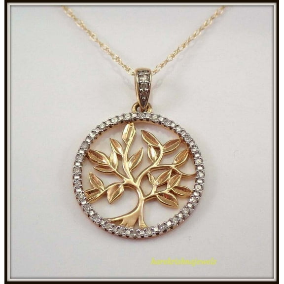 14K 2-Tone Gold Over Tree of Life Pendant 1CT Round Cut Lab-Created Diamond