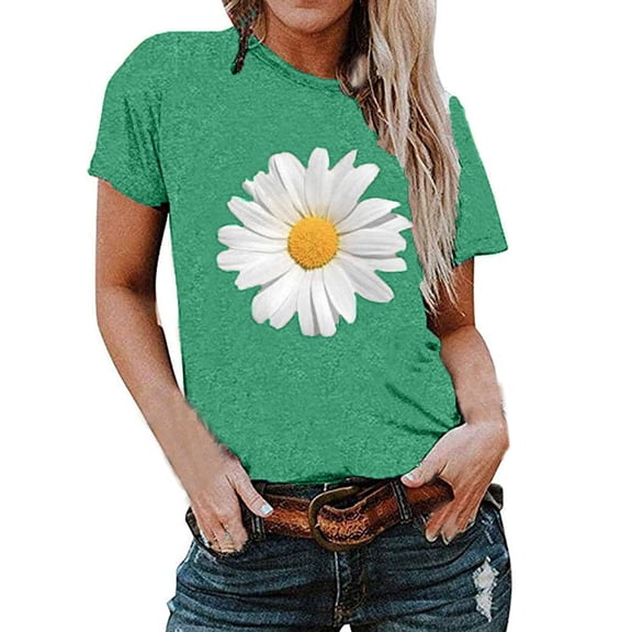 TIHLMK Womens Short Sleeve Tops Plus Size Women Short Sleeve Floral Printed Sunflower O-Neck Tops T-Shirt Blouse