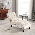 thumbnail image 6 of Muumblus Upholstered Chaise Lounge Indoor, Tufted Velvet Accent Chair with Wood Legs, Beige, 6 of 8