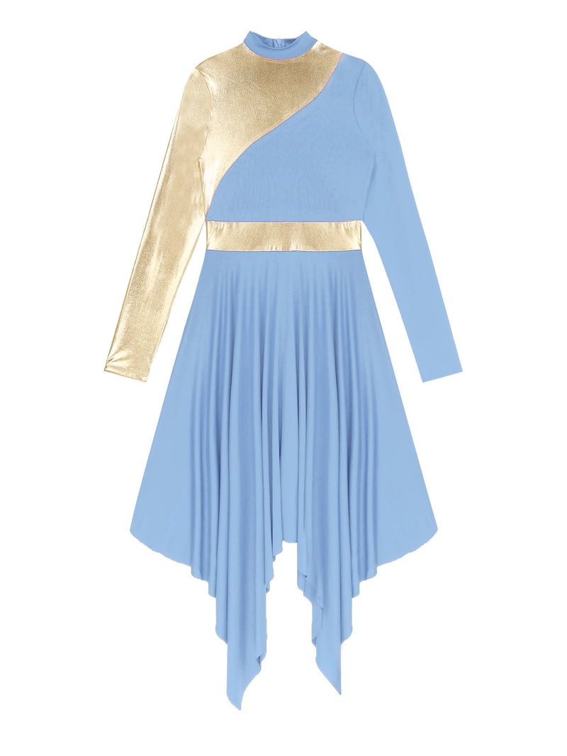 TiaoBug Women's Liturgical Praise Dance Costume Metallic Color Block Dress  Church Worship Dancewear Light Blue M - Walmart.com