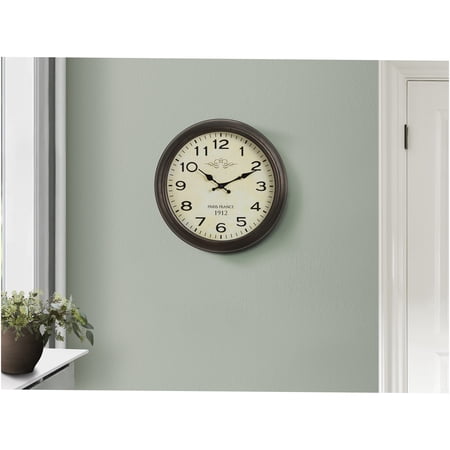 JERFIT 16 Inch Round Wall Clock, Antique Brown Vintage Style with Numerals, Easy to Read Analog Quartz Clock for Living Room, Bedroom, Kitchen