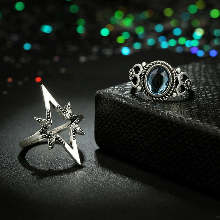 ZHAGHMIN Goth Ring Above Blue Rings Stack 11Pcs/Set Bohemian ZHAGHMIN Goth Ring Above Blue Rings Stack 11Pcs/Set Bohemian
