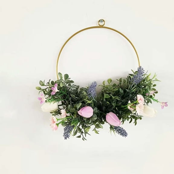 Aximioll Easter Rose Wreath 14.17In, Metal Frame, Easter Wreath Decor for Front Door Wall Entryway Mantel