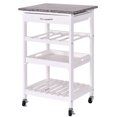 thumbnail image 2 of Costway 4-Tier Rolling Wood Kitchen Trolley Island Cart Storage Shelf Drawer Wine Rack, 2 of 7
