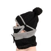 Gustave 3 in 1 Warm Anti-fog Beanie Hat Scarf and Mask Set, Fleece Inside Knitted Riding Cap Infinity Scarves Winter Accessories for Women (Black)