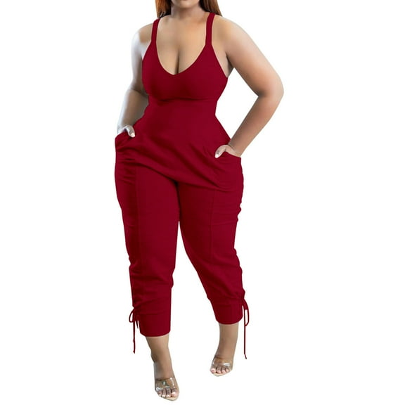 lulshou Jumpsuits for Women, Womens Fashion Summer Solid Casual Camis Sleeveless Suspender Jumpsuit Women's Jumpsuits, Rompers & Overalls, Wine M