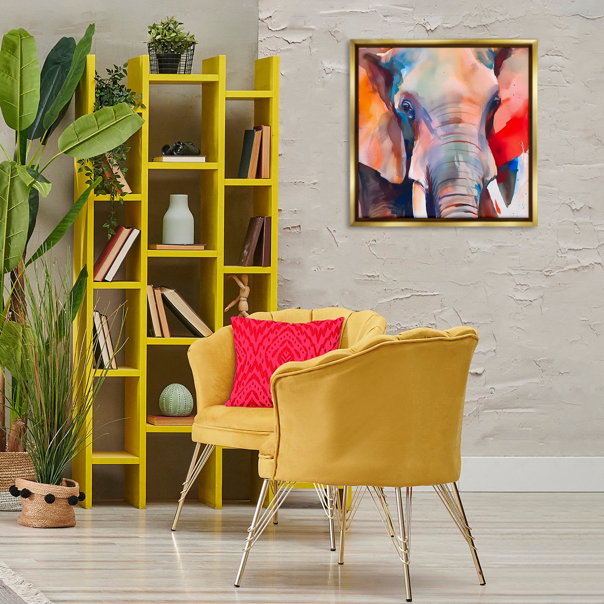 Stupell Industries Close Up Elephant Face Animals & Insects Painting Gold Floater Framed Canvas Art Print Wall Art, 25 x 25
