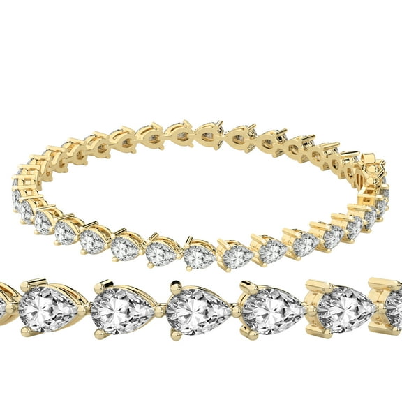 5 Carat EGL Certified Lab Grown Diamond Bracelet Line 7" | 14K in Yellow Gold | Serene Pear Lab Diamond Tennis Bracelet | Three Prong Settings | FG-VS1-VS2 Quality | Friendly Diamonds