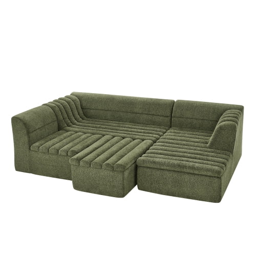 EPOWP 135'' Cloud Sectional Boneless Couches for Living Room, Modular Sectional Sofa with Deep Seat and Movable Ottoman, Memory Foam Compressed Spineless 5 Seater Sofa for Bedroom Apartment