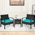 thumbnail image 4 of Gymax Ensemble de Conversation pour Patio en Rotin 3 Pcs avec Table de Rangement Coussin Turquoise, 4 of 10
