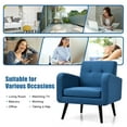 thumbnail image 4 of Costway Mid Century Accent Chair Fabric Arm Chair Single Sofa w/Rubber Wood Legs Blue, 4 of 11