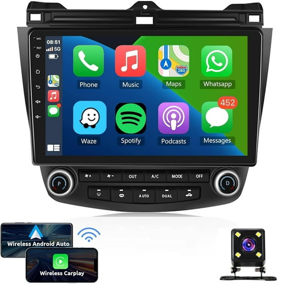 LICHENGTAI Car Stereo Radio for Honda Accord 2003-2007, 10.1-inch Touch Screen Car Audio Support Wireless CarPlay Android Auto, Bluetooth FM, HiFi, GPS, WiFi, SWC, Backup Camera