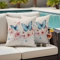 thumbnail image 2 of Outdoor Pillow Cover Blue Butterfly Set of 2 Waterproof Throw Pillowcases Watercolor Pink Floral Decorative Patio Furniture Pillows for Couch Garden Indoor & Outdoor Use, 2 of 9