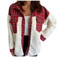 thumbnail image 3 of DDAPJ pyju Women's Fuzzy Sherpa Jacket Fleece Spliced Plaid Shirt Jackets Button Down Shacket Coat with Pockets Red L, 3 of 7
