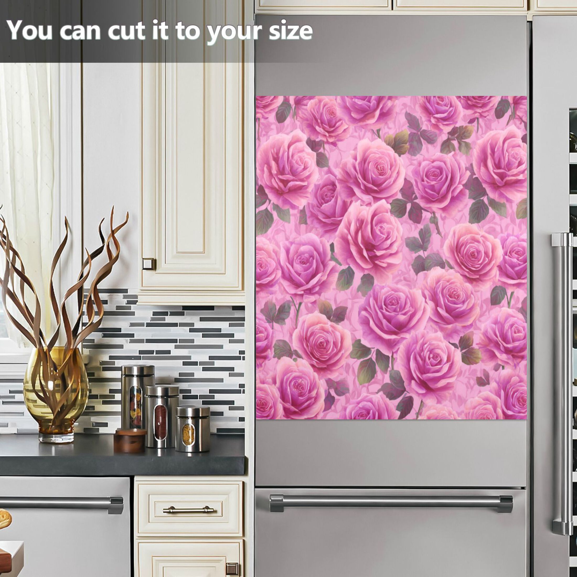 Dishwasher Magnetic Refrigerator Magnet Cover Sticker Home Decorative 23"x26" Magenta-red Roses Pattern