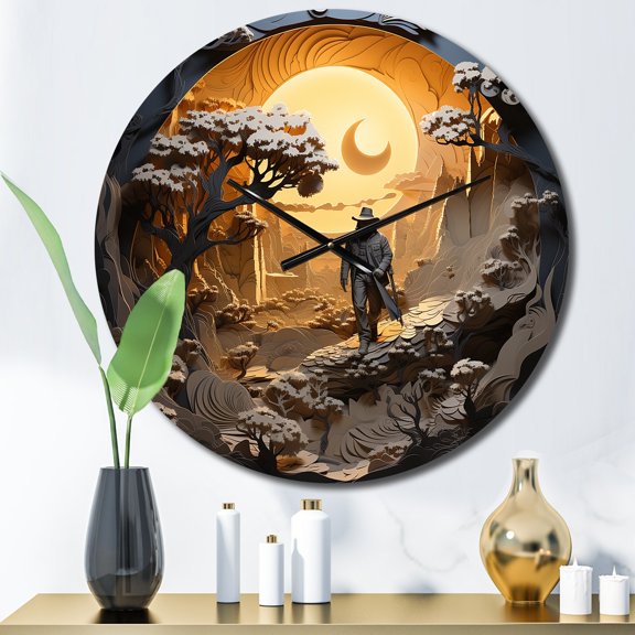 Designart "Papercut Depiction of a Lone Outlaw in the West II" Western Oversized Wall Clock