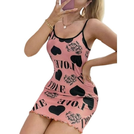 

Colisha Ladies Nightgowns Scoop Neck Sleep Dress Heart Print Night Gowns Lounge Party Sleeveless Pajama Dresses Red XL