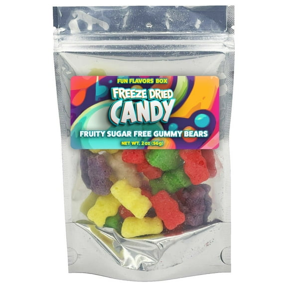 Fun Flavors Box- Freeze Dried Sugar Free Fruity Gummy Bears Variety Pack – Crunch Candy Treats, 2 oz