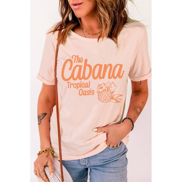 ABPHQTO Camiseta rosa con gráfico The Cabana Tropical Oasis Summer para mujer