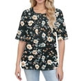 thumbnail image 4 of Women’s Casual Floral Print Five Sleeve Round Neck Button Half Sleeve Top Loose Fit Lightweight Blouse for Daily Wear Black L, 4 of 4