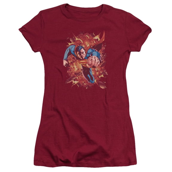 Superman Through Flame Junior Women's T-Shirt Sheer Cardinal