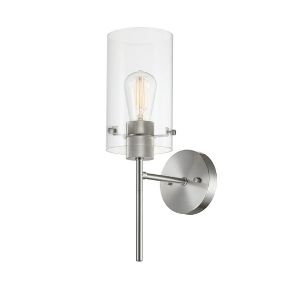 Open Box Globe Electric Cusco 1-Light Brushed Nickel Wall Sconce with Clear Glass Shade, 51361