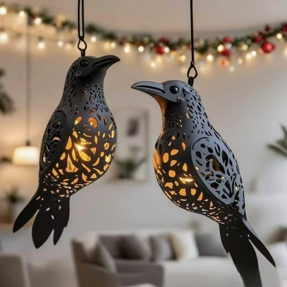 Halloween Crow Decorative Pendant Hollowed-out Printed Festive Decorative Lamp for Indoor Outdoor Yard Lawn Decor, 3x9in