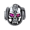 thumbnail image 2 of Bling Jewelry Mens Large Gothic Skull Head Ring Simulated Red Ruby CZ Eyes Oxidized Sterling Silver, 2 of 5