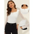 thumbnail image 2 of INSPIRE CHIC Blusas de mujer con cuello cuadrado, malla transparente, manga larga, corte ajustado, top fruncido texturizado blanco L, 2 of 4