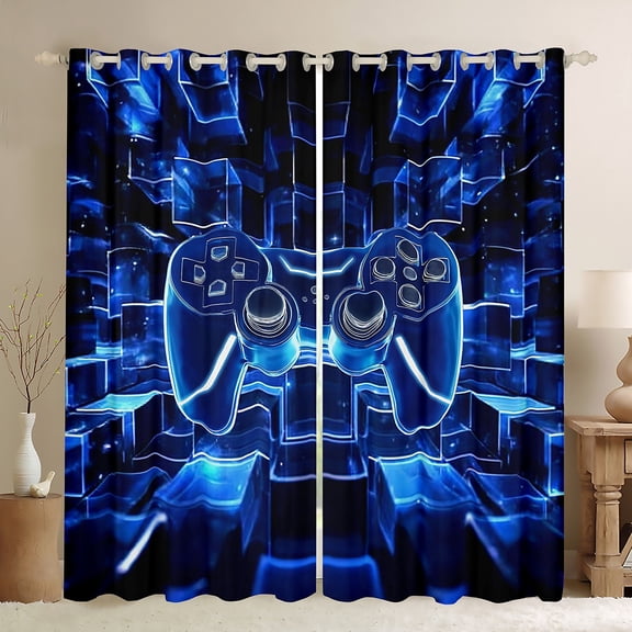 Castle Fairy Teens Boys Girls Video Game Black Out Curtains,Futuristic Cubes Curtains Pack of 2 (42x63 Each),Abstract Gamepads Bedroom Curtains,Luxury Bedroom Decor