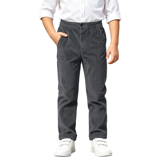 OGLCCG Boys Corduroy Pants, Elastic Waist Casual Straight Leg Trousers with Pockets for Kids Fall Winter School Pants(Gray,15-16 Years)