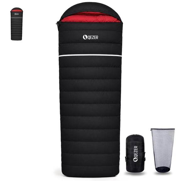 QEZER 10°F Ultra-Warm Lightweight Adult Sleeping Bag Compression Sack - for Winter Backpacking, Camping & Hiking