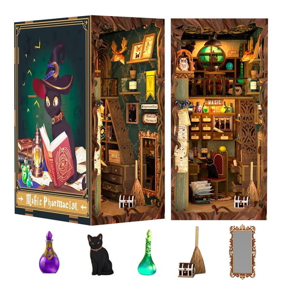 Fsolis Book Nook Kit, DIY Miniature Dollhouse Kit, 3D Wooden Puzzle for Adults, 282 Pieces, Bookshelf Decor Tiny House Mini Booknook Craft, Gifts for