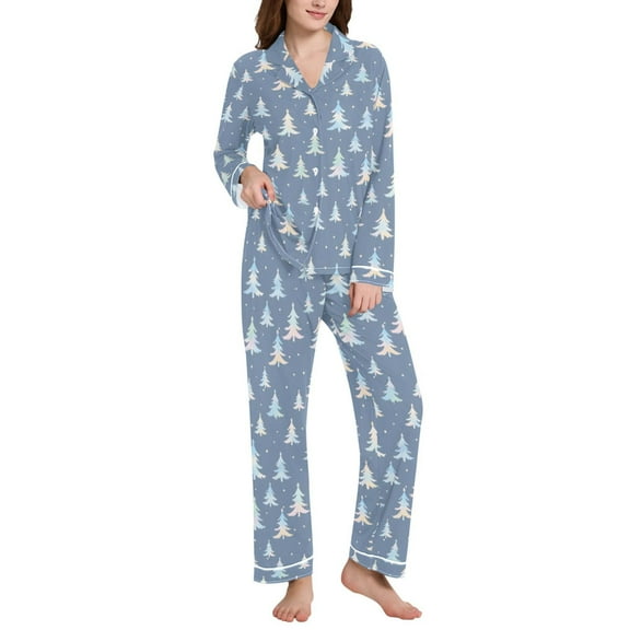 joogoo Pajamas Set for Women Christmas Gradient Tree Long Sleeve Pjs Loungewear L