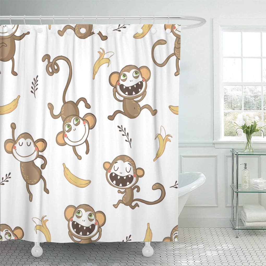 Monkey Family Waterproof Bathroom Polyester Shower Curtain Liner Water Resistant 